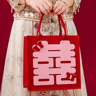 速发结婚喜字毛毡包手大袋子新娘提号手品袋伴娘伴礼礼袋装红包用