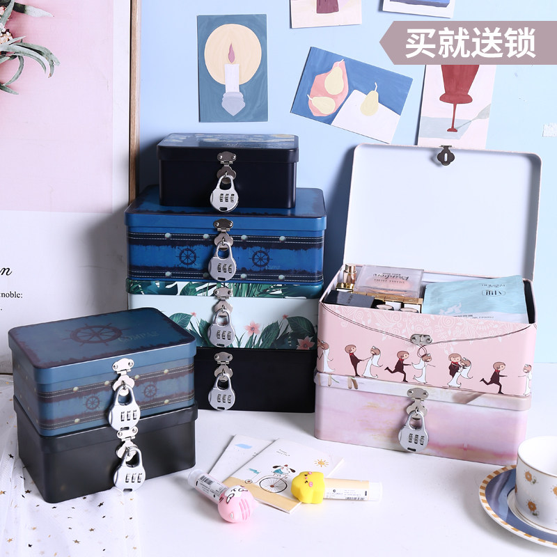 速发带盒收纳盒铁盒桌面信件储物小箱盒高档礼物锁创意生日包装空图片
