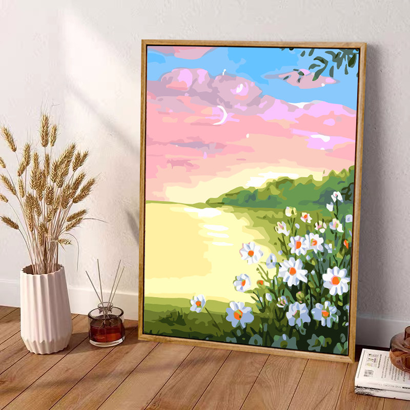 速发数字装画填填手绘油画风景花卉唯美手工充色画画房间油饰挂画