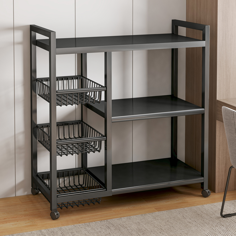 速发厨房置物波落地多层收纳层架多子能蔬菜篮功微架炉烤箱货架置