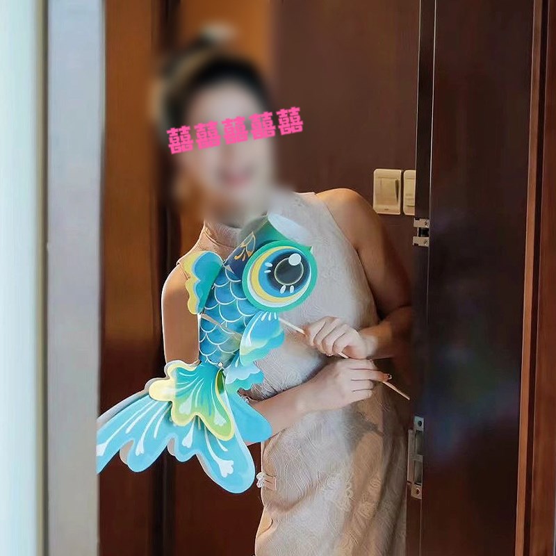 速发门娘伴娘结婚拍照道新锦鲤灯新中式婚礼具郎接亲堵新复古灯笼