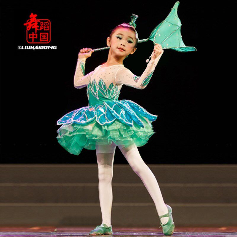 速发绿x雨中趣儿童演出服锄禾茉莉蹈服花儿朵朵春晓蓬蓬裙纱z表演