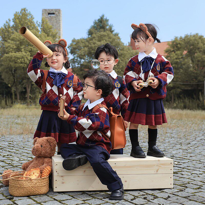 速发幼儿园园服三件套202套年学院风生服中小学校休闲毛衣班服4装