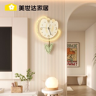 速发奶油风钟表挂钟客钟2024新款 简约家用餐厅静音创意时厅挂墙表