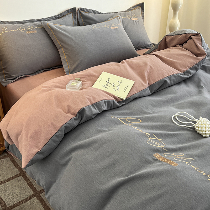 速发小清新全棉加厚磨毛刺款单件2024新绣舍宿家用床品三件套