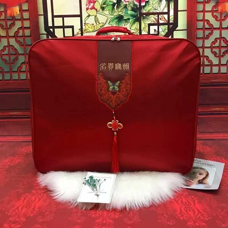现货速发结婚被子收纳袋子喜被打包装袋红色陪嫁被褥手提缎面棉花