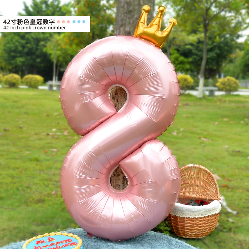 现货速发42寸大号粉色铝膜数字儿童1周岁生日派对气球装饰百日宴