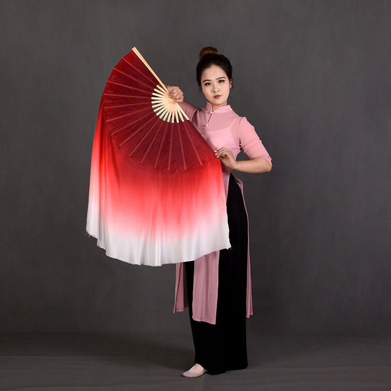 现货舞蹈扇子 古典舞绸扇跳舞扇枣红大红白渐变色S表演扇子 舞蹈