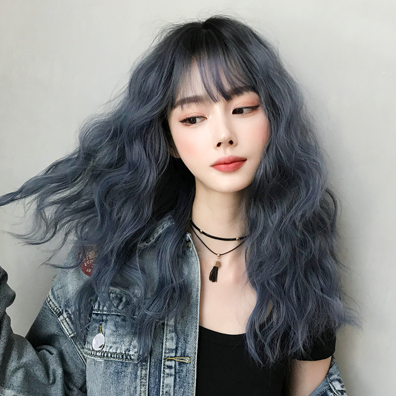 假发女中长发羊毛卷齐刘海短发雾霾蓝G自然全头锁骨发网红新式发