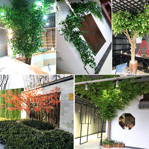 现货速发树枝榕树叶红枫叶塑料假绿植装饰室内外工程造景绿叶过胶图片