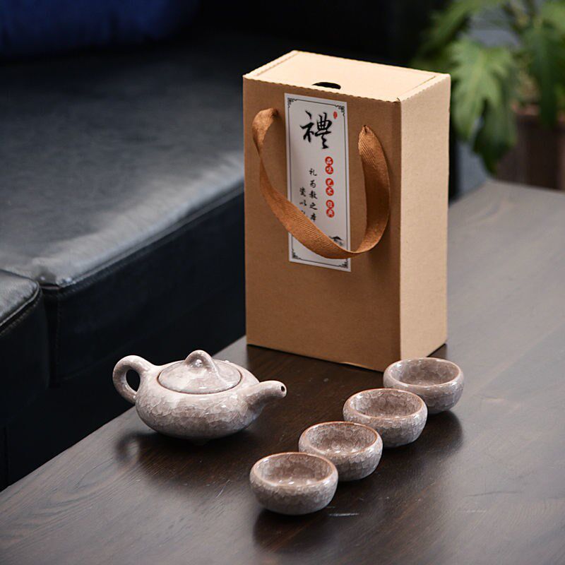 现货速发旅行便携功夫茶具整套装冰裂釉纹一壶2两四六杯六色品茗