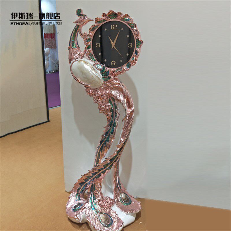 现货速发凤凰贝壳工艺品落地钟座钟装饰品欧式客厅摆件艺术品创意