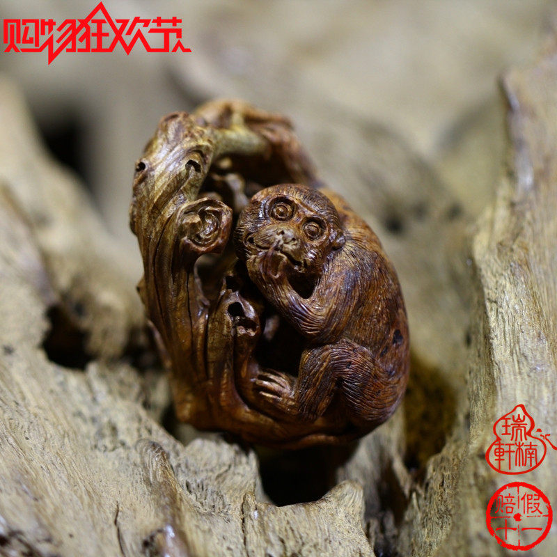 现货速发萌!麻梨疙瘩老料木雕手工镂空雕刻生肖猴子吊坠挂件手把