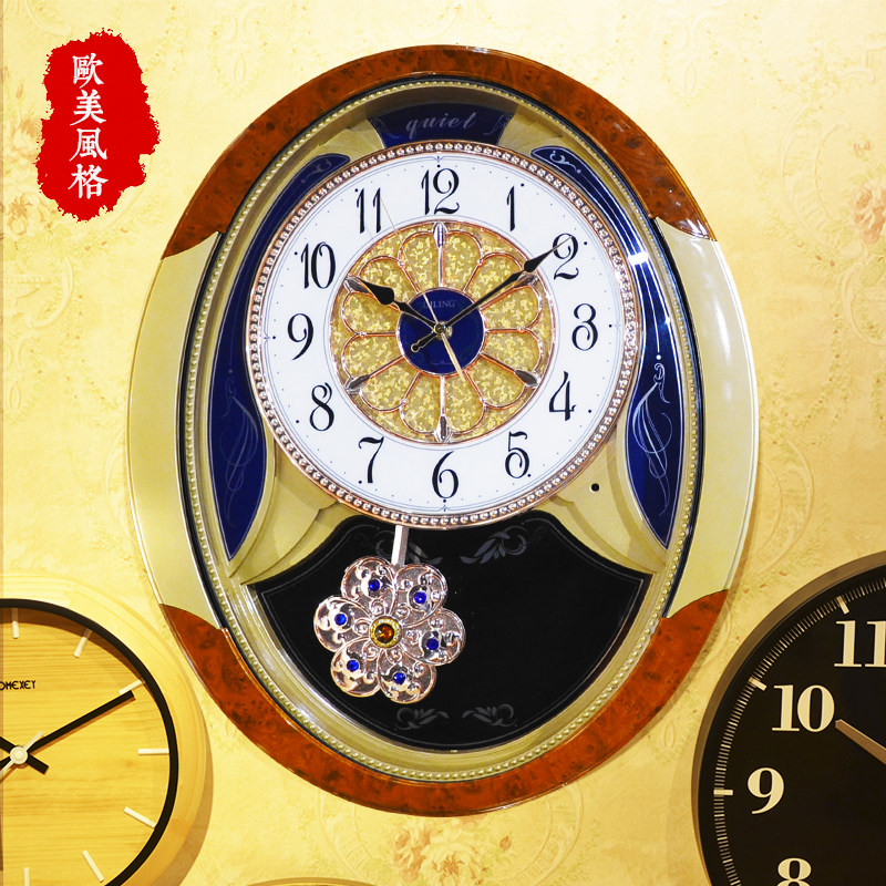 现货速发挂钟欧式美式客厅卧室复古创意大号带钟摆挂钟表静音石英
