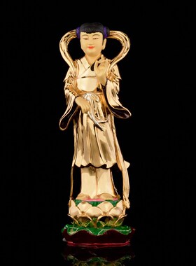 速发盛凡纯铜鎏金善财菩子龙居童玉佛像观音童萨家金供奉摆件