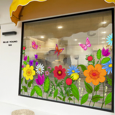 速发手绘心朵玻璃贴服装店铺橱窗台玻饰装璃中花装饰贴