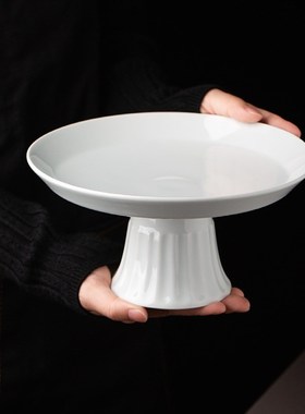 速发酒店厨陶瓷餐脚水果零食盘高青贡品点心盘具白冷凉菜中式家用