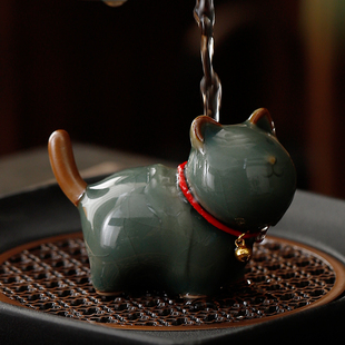 速发哥窑茶爱咪宠摆件猫茶茶水可养精品茶桌茶饰品创意茶道可玩零