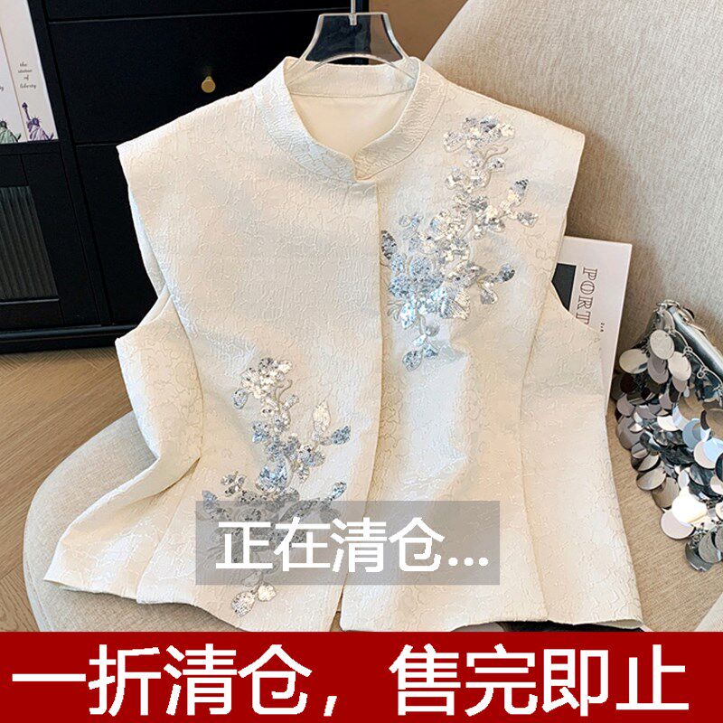 速发新中风马甲款白色马夹背心感搭国式无袖坎肩上衣高级外外套