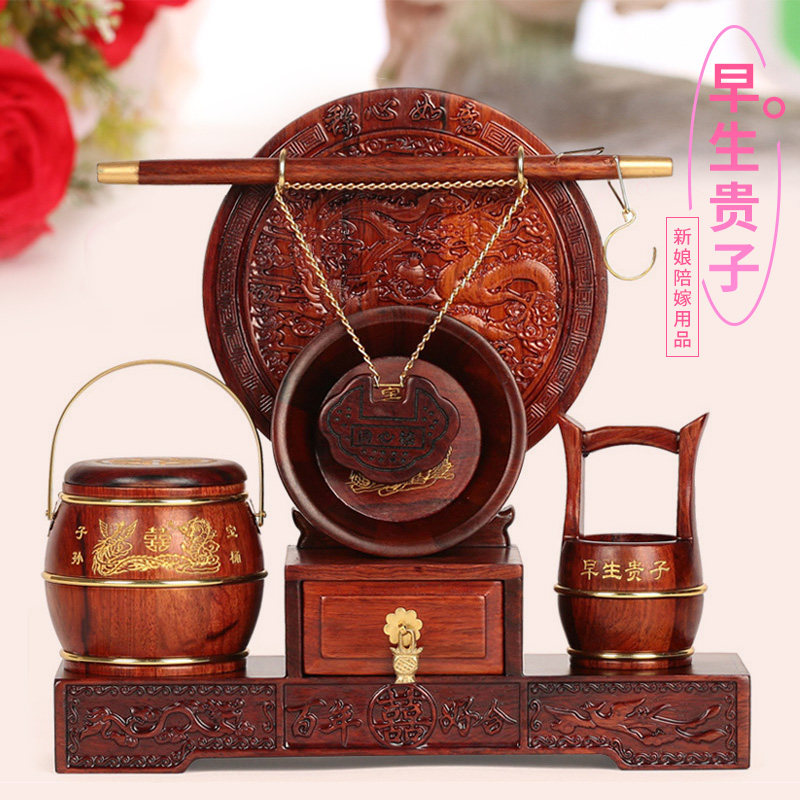 速发红木子孙桶结 庆用心陪嫁 木马桶摆件婚大红酸枝子孙宝桶称品