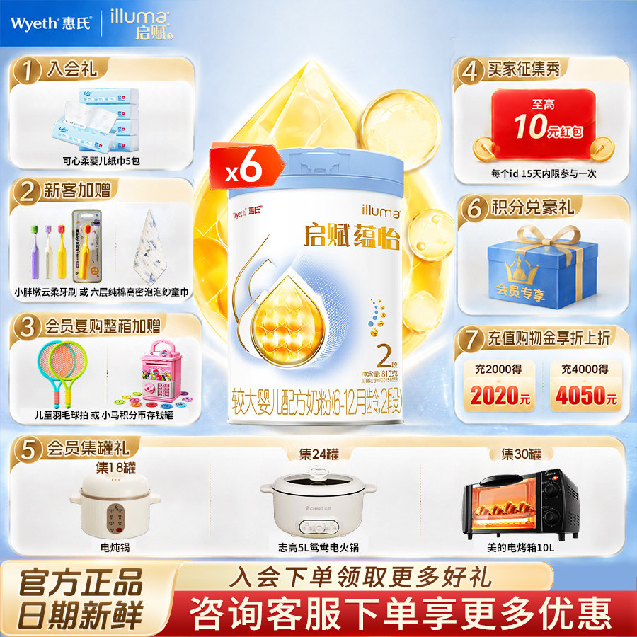 消费券】惠氏(Wyeth)启赋蕴怡2段810g*6罐较大婴儿配方奶粉旗舰店