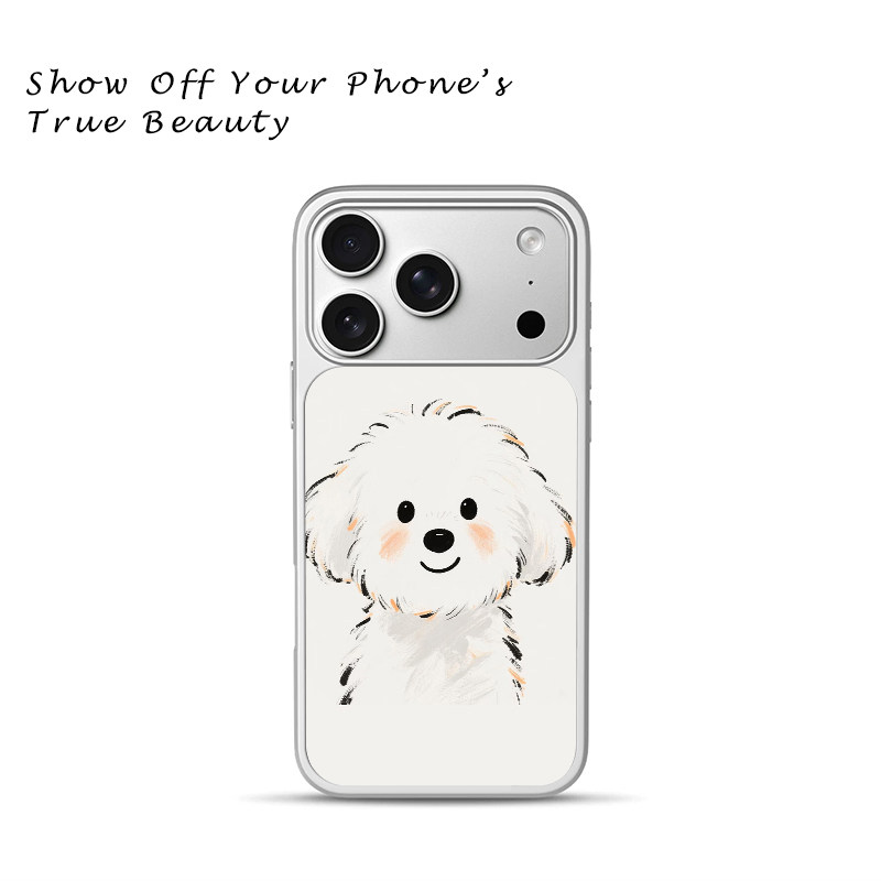 简约奶白小狗插画手机壳 ins 风治愈苹果18promax新款手机壳iPhone air/17pro/15plus14玻璃13pro手机套冰感