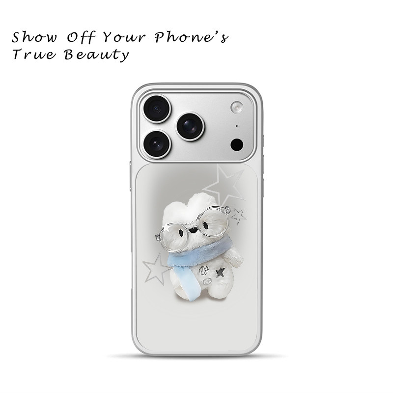 潮酷戴眼镜小白狗手机壳清新浅蓝适用苹果17promax新款手机壳iPhone air/16pro/15plus14玻璃13pro手机套冰感