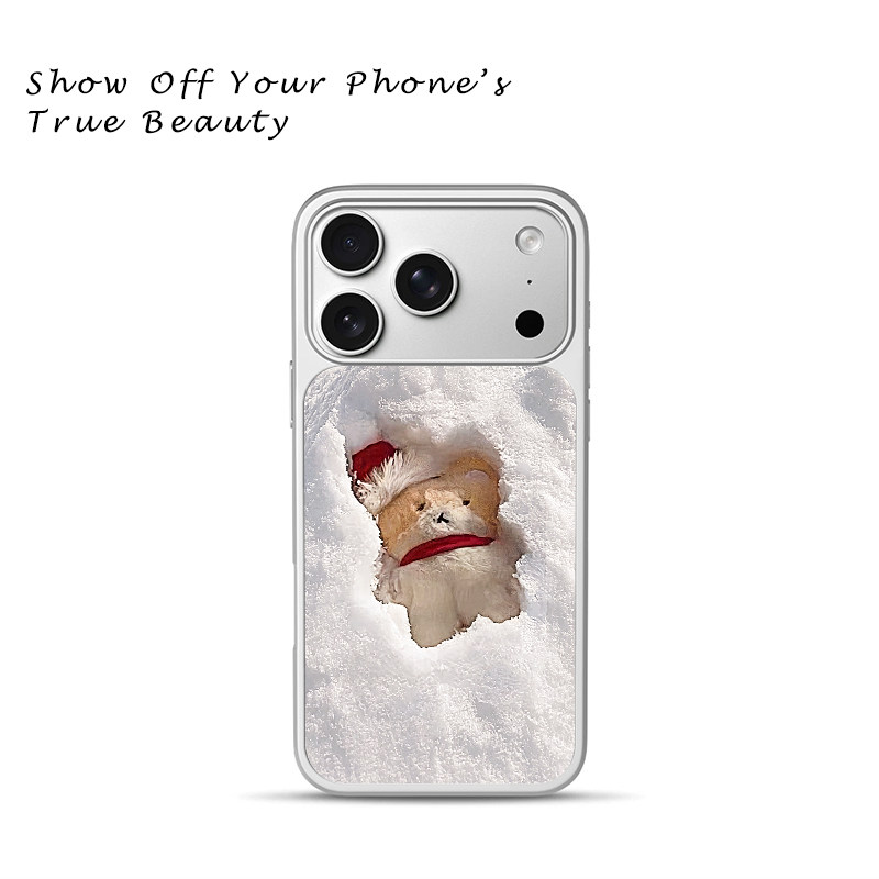 雪堆圣诞小熊冬日氛围感毛绒玩偶适用苹果17promax新款手机壳iPhone air/16pro/15plus14玻璃13pro手机套冰感