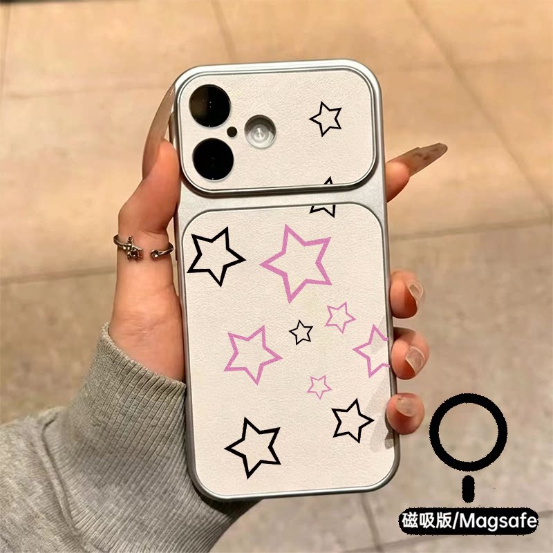 韩系简约星星手机壳粉黑线条空心苹果18promax新款手机壳iPhone air/17pro/15plus14小羊皮13pro手机套冰感