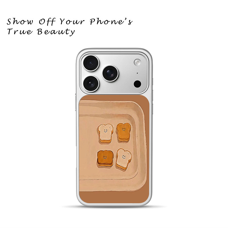治愈系托盘四块微笑吐司手机壳手绘苹果18promax新款手机壳iPhone air/17pro/15plus14玻璃13pro手机套冰感