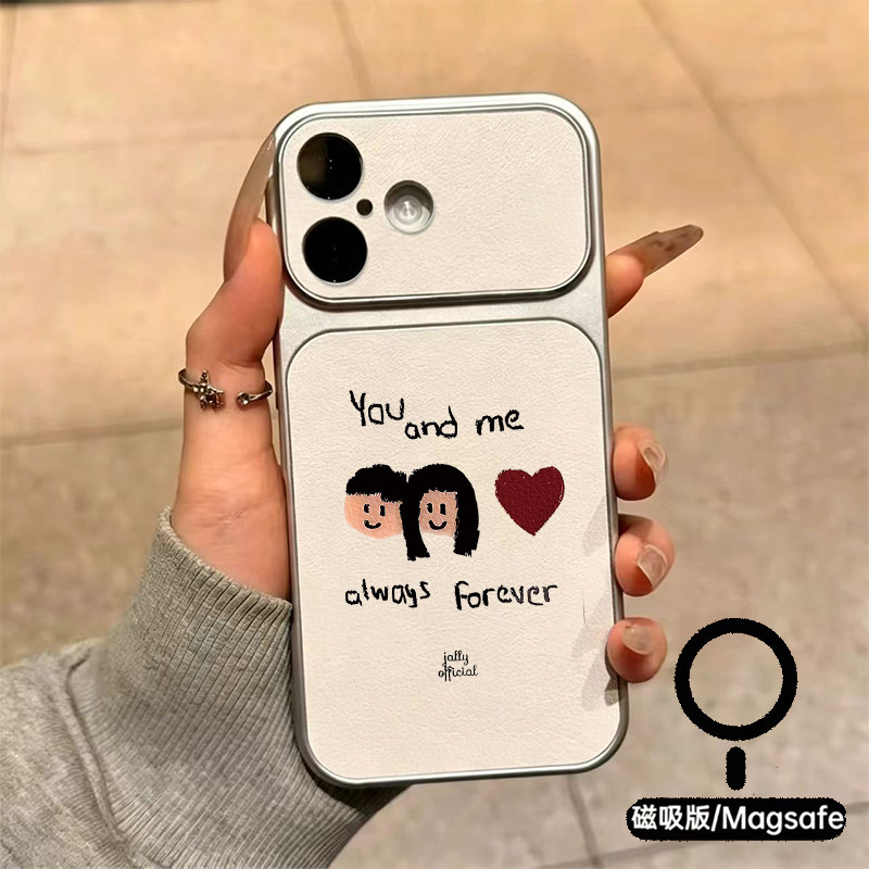简约爱心英文情侣款手机壳小众治愈苹果18promax新款手机壳iPhone air/17pro/15plus14小羊皮13pro手机套冰感