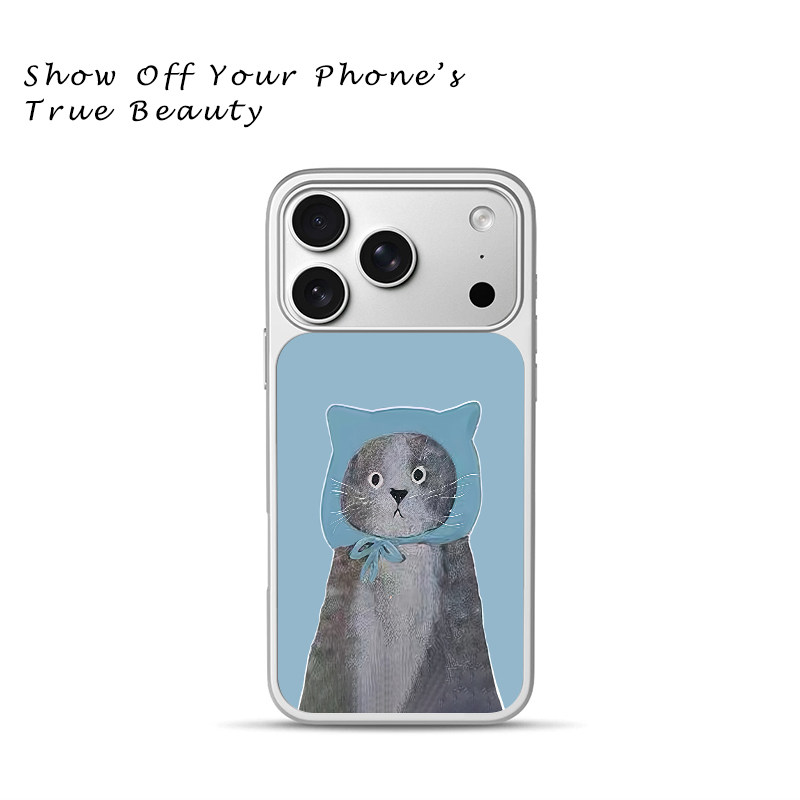 油画风戴头巾灰猫咪手机壳呆萌适用于苹果17promax新款手机壳iPhone air/16pro/15plus14玻璃13pro手机套冰感
