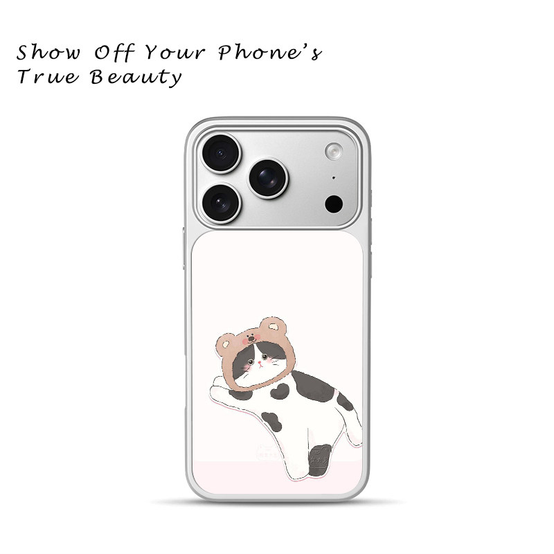 可爱小熊手绘软萌粉头套奶牛猫咪适用苹果17promax新款手机壳iPhone air/16pro/15plus14玻璃13pro手机套冰感