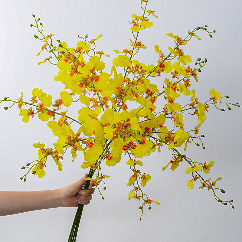 3叉仿真花跳舞兰黄色假花跨境蝴蝶兰花束 婚庆家居装饰摆件跳舞兰,家居饰品,仿真花/假花,淘宝优惠券,粉丝福利购,淘宝优惠卷