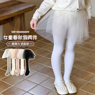 女童春夏薄款假两件儿童连裤袜宝宝纱裙打底袜薄款百搭裤袜