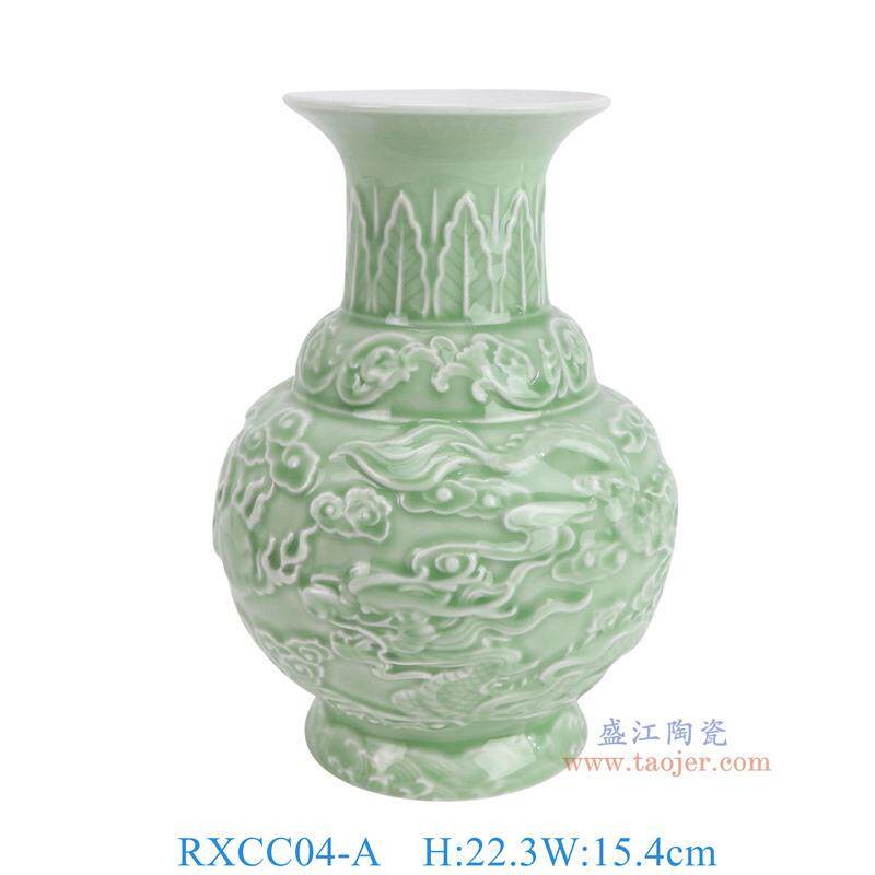 景德镇陶瓷器花瓶绿色雕刻宝塔家居客厅插花花瓶装饰工艺礼品摆件