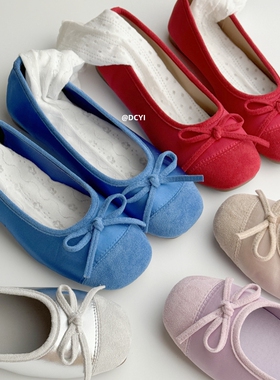 DCYI蓝色芭蕾风蝴蝶结平底单鞋女法式浅口软底小红鞋银色玛丽珍鞋