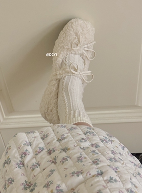 DCYI内增高加绒白色毛毛鞋女秋冬外穿蝴蝶结芭蕾鞋玛丽珍棉鞋单鞋