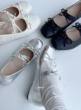 DCYI银色内增高蝴蝶结芭蕾舞单鞋女小个子软底配裙子玛丽珍小皮鞋