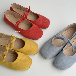 DCYI红色蝴蝶结芭蕾舞鞋女软底浅口百搭黄色玛丽珍鞋蓝色平底单鞋
