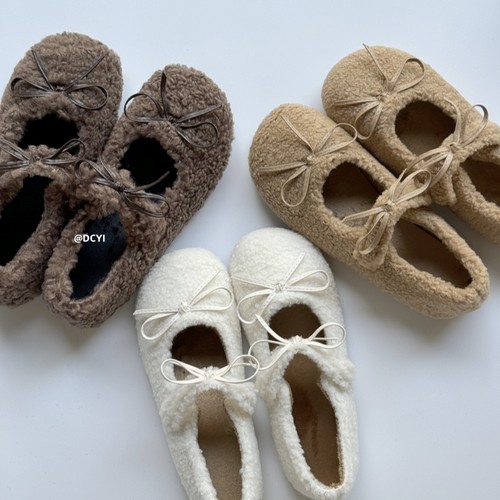 玛丽珍秋冬蝴蝶结芭蕾舞毛毛鞋