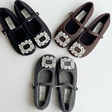 DCYI秋冬加绒毛呢玛丽珍单鞋女法式方扣水钻配裙子厚底毛毛鞋棉鞋