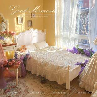 床现代床简约美式 古风 奶油中双床人GUC古床主卧实木风床公主法式