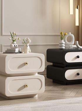 卧室约家用轻实木29209床头代柜简现法式奶油风奢储物柜黑色皮质