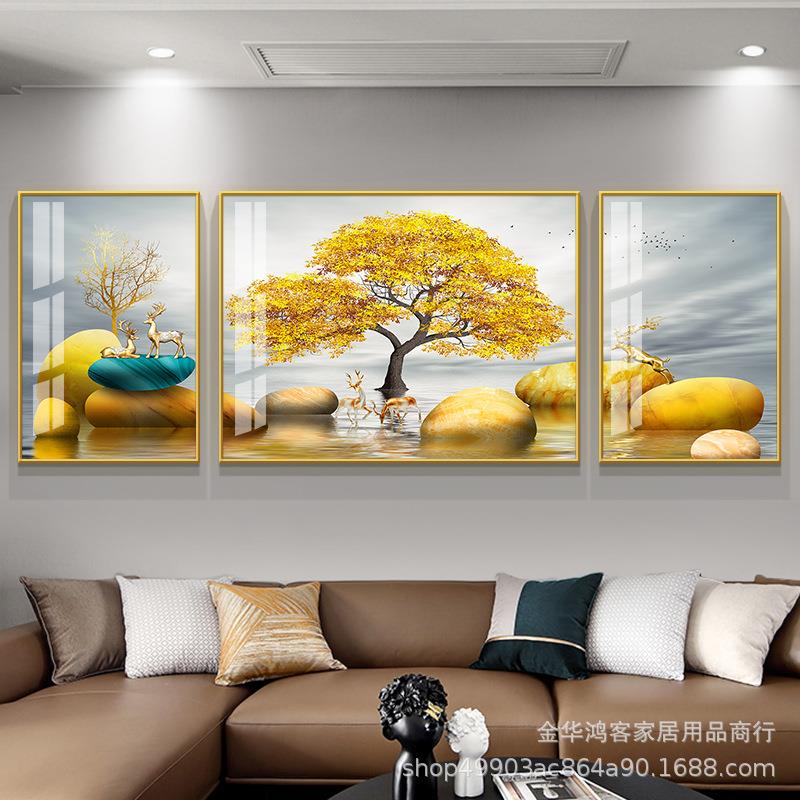 卧室床头装饰画背景沙发墙挂画主卧北欧式简约轻奢艺术晶瓷壁画图片