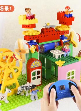 大颗遥粒教益18270智科电积木2.4G控动双头马达幼儿拼装电机组套