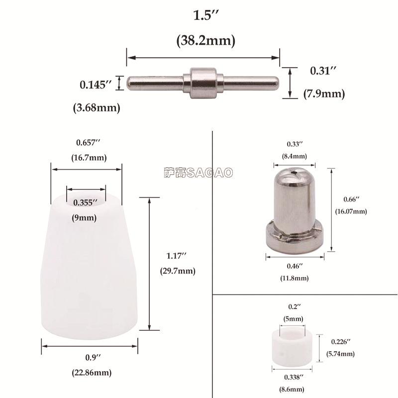 跨境PT3温州40A等离子切割配3130件L1G嘴40电极喷保护罩11PCS分5