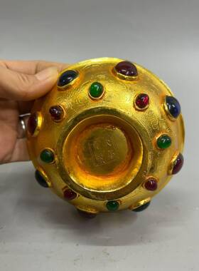 碗复古锌合金鎏仿金20250808宝石金金属工艺品摆件文镶创市集仿古