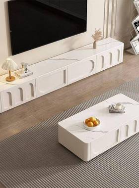 法式轻奶油风FHR电视家用地茶几电视柜组合一体落客厅柜奢白色电