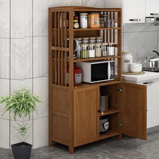 架楠竹多层收纳厨房置柜物边架落地烤箱碗柜F96TMS7H家用实木餐柜